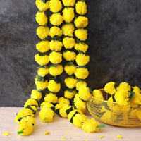 5 PC - 4.5 Feet Marigold Garland with Green Leaves |Indian/American Wedding Party Mantle Decoration, Faux Garlands Wedding Garland, Diwali Decoration, Spring Bush Floral!