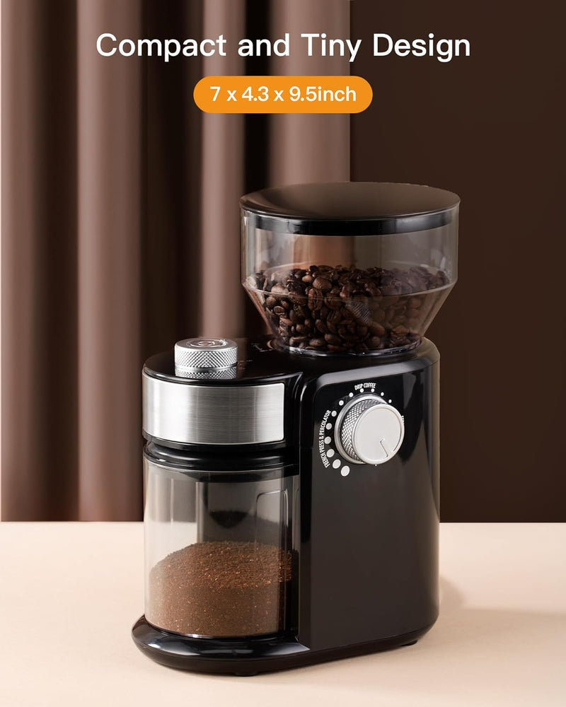 Electric Burr Coffee Grinder, Adjustable Burr Mill with 18 Precise Grind Size Setting, Burr Coffee Grinder for Espresso, Drip Coffee and French Press Coffee, Black