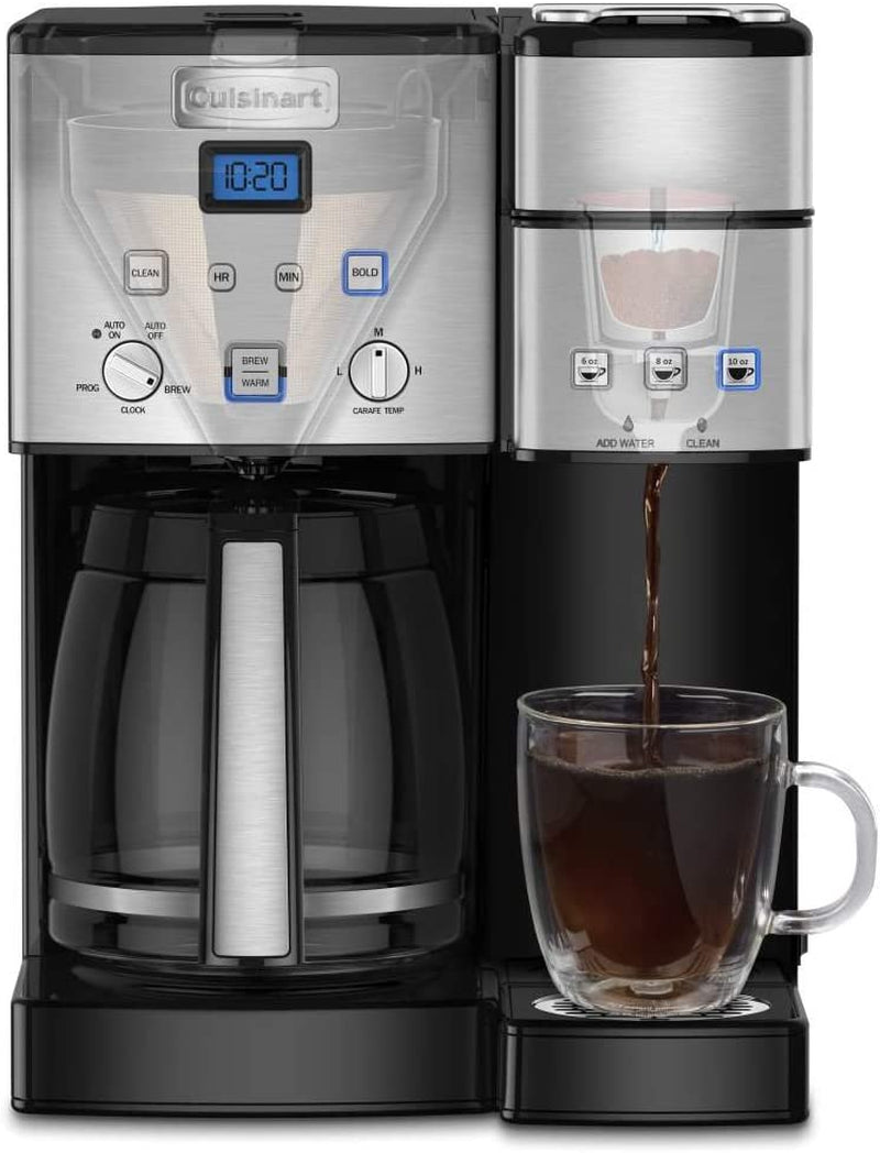 Cuisinart Single Serve + 12 Cup Coffee Maker, Offers 3-Sizes: 6-Ounces, 8-Ounces and 10-Ounces, Stainless Steel, SS-15P1