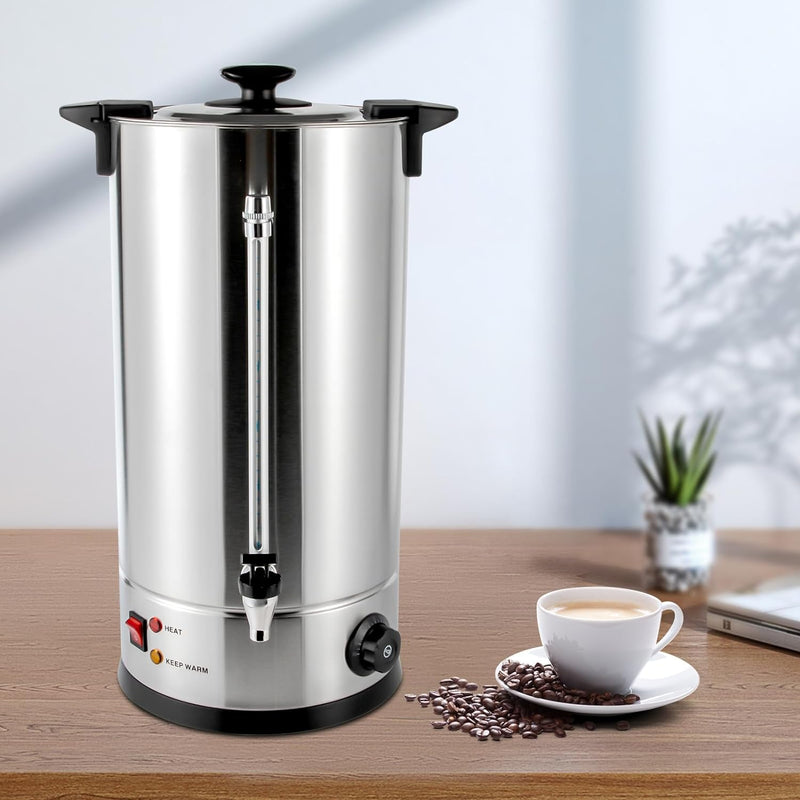 Hot Water Dispenser, 25L/6.6 gal Commercial Stainless Steel Electric Hot Water Boiler With Double-layer Barrel Wall, Portable Thermostable Tea Urn Coffee Boiler With Practical Faucet For Hot Drinks