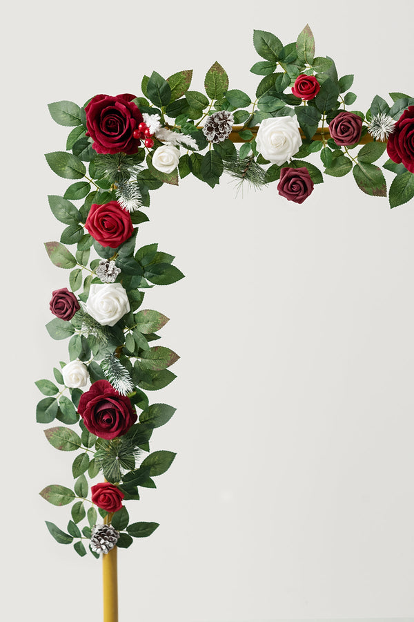 Christmas Red Rose Flower Garland with Sparkle - 5ft