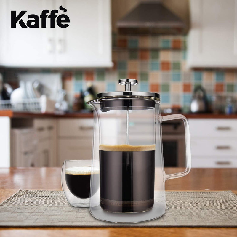 Kaffe Large French Press Coffee Maker & Camping Coffee Pot - Double-Wall Insulated Borosilicate Glass Tea & Coffee Press - Perfect Travel & Camping Cookware (6 cups / 0.8L)