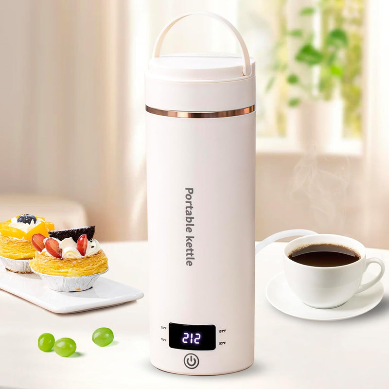 Travel Electric Kettle Portable Mini Kettle,Small Hot Water Boiler with 4 Temperature Settings,304 Stainless Steel,Fast Boiling Water with Auto Shut-Off and Boil Dry Protection (Beige, 400ML)