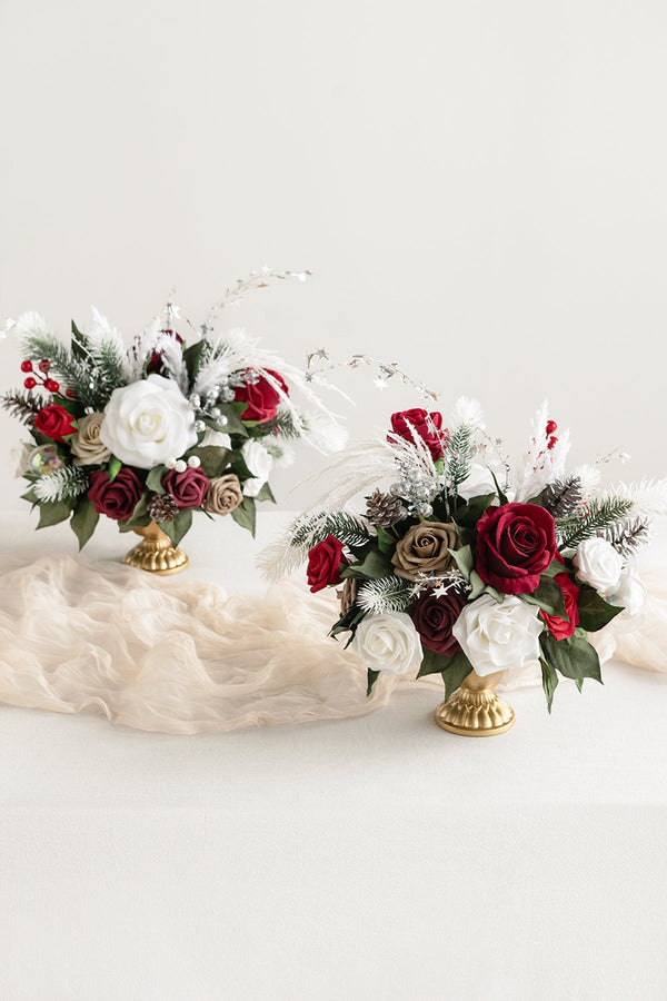 Large Christmas Red Floral Centerpiece Set with Sparkle Accents