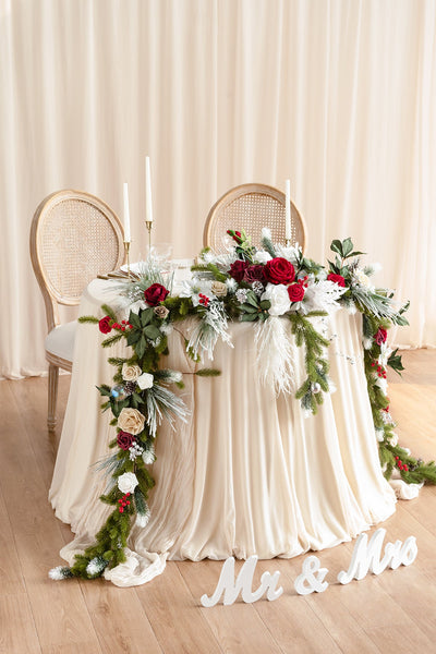 9ft Head Table Flower Garland in Christmas Red & Sparkle