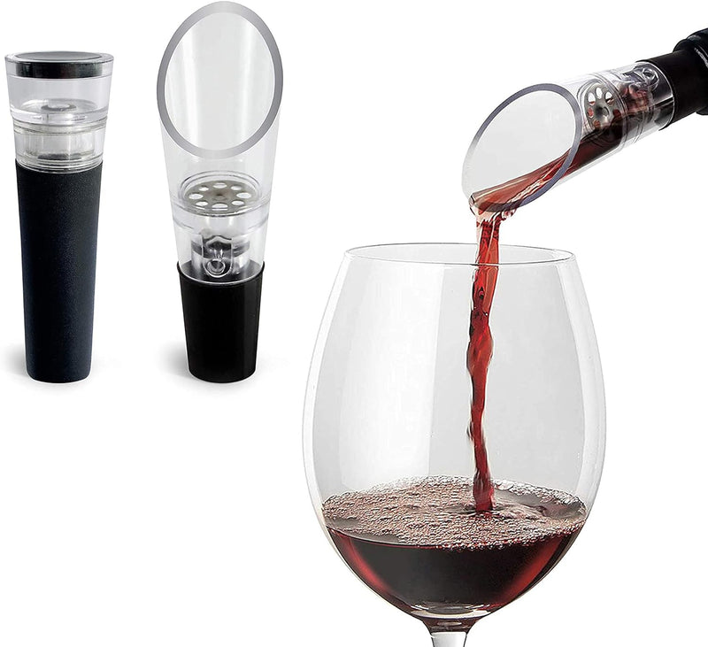 TenTen Labs Wine Aerator Pourer and Wine Pump Modern (2-pack) - Wine Stopper and Wine Saver - Modern Aerating Spout and Vacuum Stopper - Gift Box Included