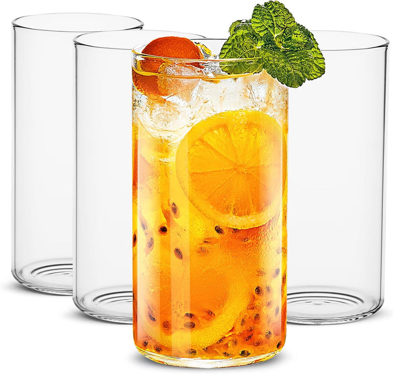 LUXU Drinking Glasses Set of 4 Thin Highball Glasses 17 oz Collins Glasses Clear Tall Glass Cups,Kitchen Glasses for Cocktail, Iced Coffee, Beer, Ice Tea,Water,Juice and Mixed Drinks - Large Capacity