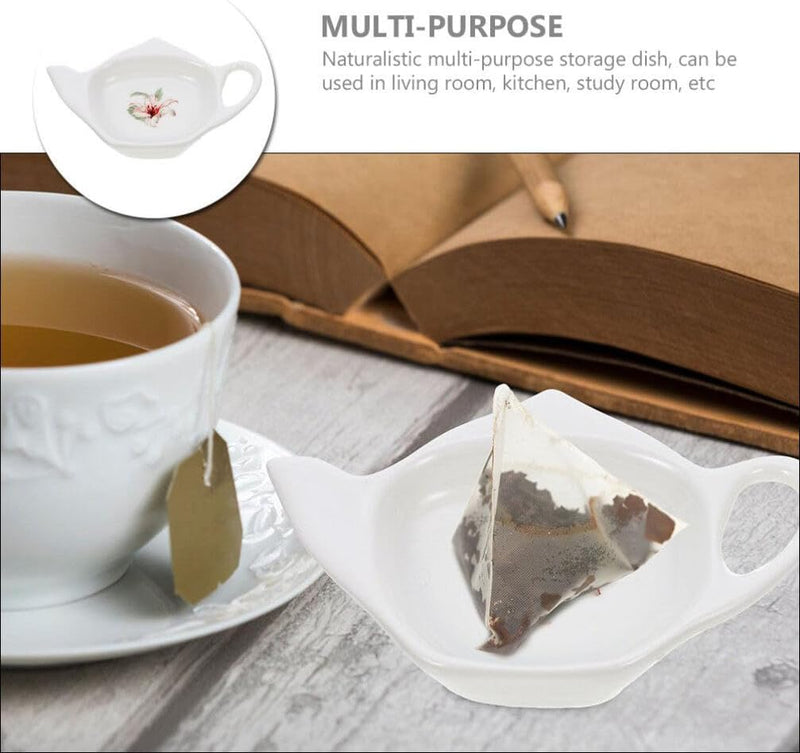 Kichvoe Tea Bag Coasters Ceramic Tea Bag Holder for Used Tea Bag White Porcelain Ceramic Teabag Tray Teapot Shaped Tea Bag Holder Spoon Rests Seasoning Dish Saucer