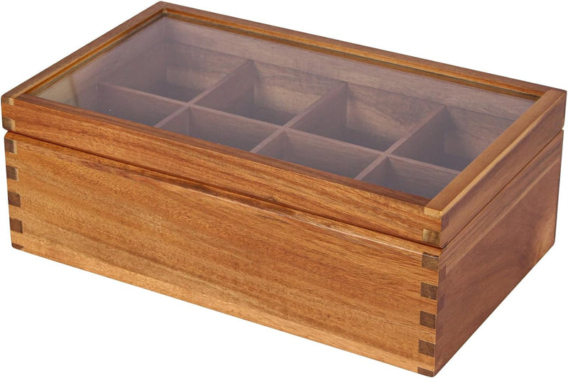 KITEISCAT Acacia Wood Tea Bag Organizer: 12-Compartment Multi-Functional Tea Box and Storage Organizer for Tea Bags