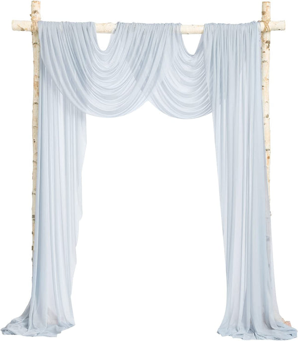 New Version Easy Hanging Wedding Arch Draping Fabric 60" X 28Ft Chiffon Fabric Drapery Wedding Ceremony Reception Swag Decorations, Ice Blue