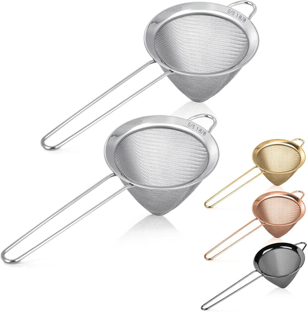 2 Pack Stainless Steel 18/8 Small Food Strainer, Fine Mesh Sieve with Long Handle, Cocktail Strainer For Cocktails, Tea Herbs, Coffee & Drinks, Rust Proof & Great as Tea Strainer, 3.5inch