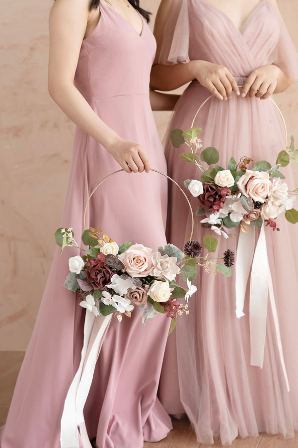 Hoop Bridesmaid Bouquets in Dusty Rose  Mauve