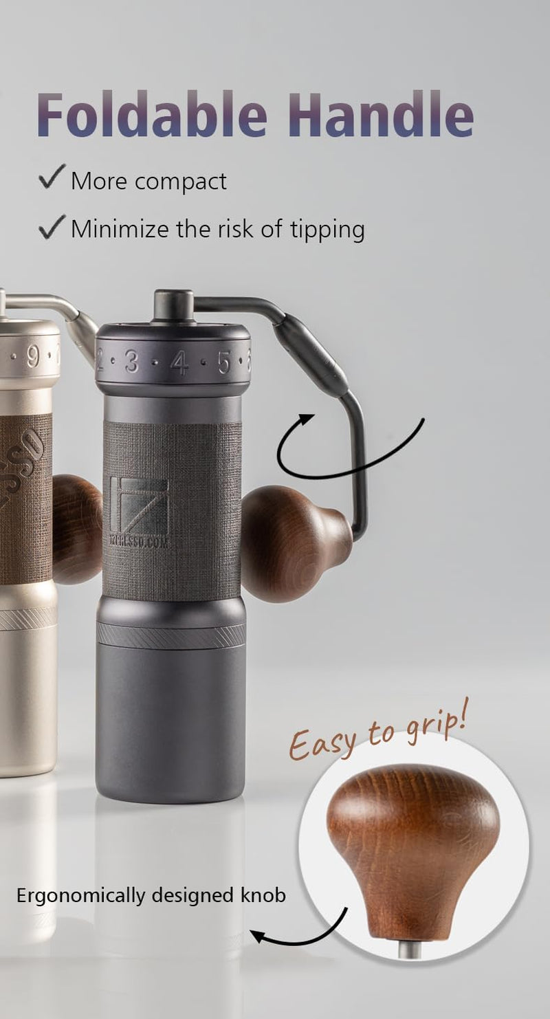 1Zpresso K-Ultra Manual Coffee Grinder Iron Gray with Carrying Case, Assembly Consistency Grind Stainless Steel Conical Burr, Foldable Handle, Numerical External Adjustable Setting, All-Round Grinder