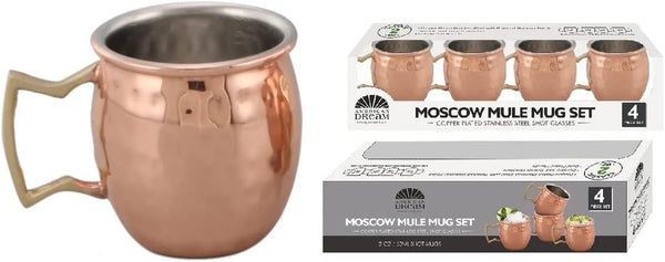 J&V TEXTILES Moscow Mule Copper Mugs - Gift Set of 4, 100% Solid Handcrafted Copper Cups - 2 Ounce Food Safe Hammered Mug For Mules