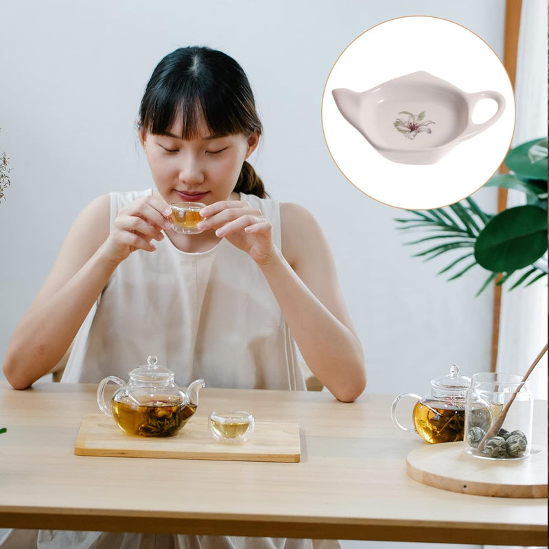 Zerodeko 4pcs Ceramic Tea Bag Saucer Accessory Tray Seasoning Bag Holder Teabags Organizer Tea Bag Holders Dessert Tray Decorative Teabag Tray Dipping Sauce Bowl White Jewelry Ceramics