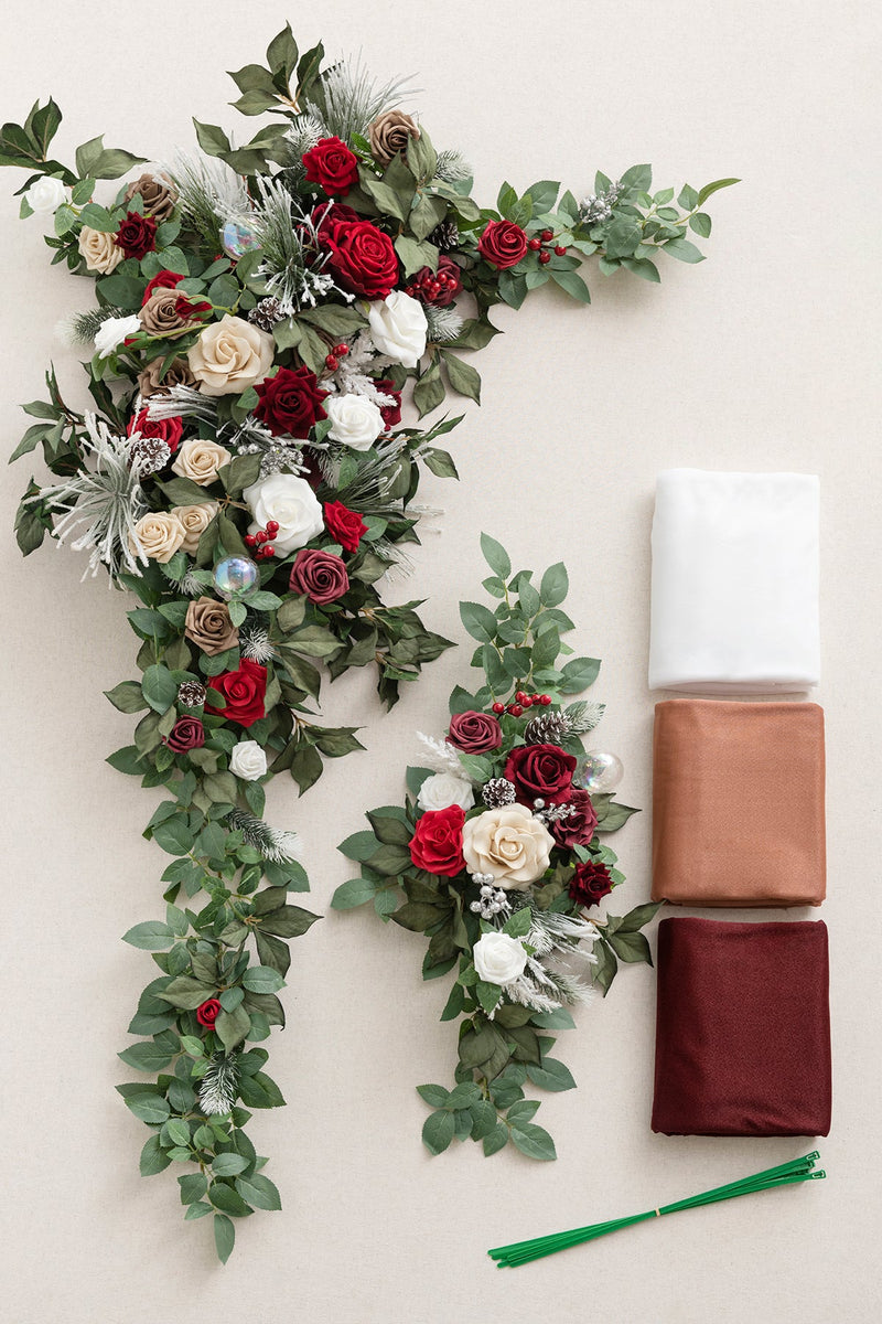 Christmas Red Sparkle Flower Arch with Drapes