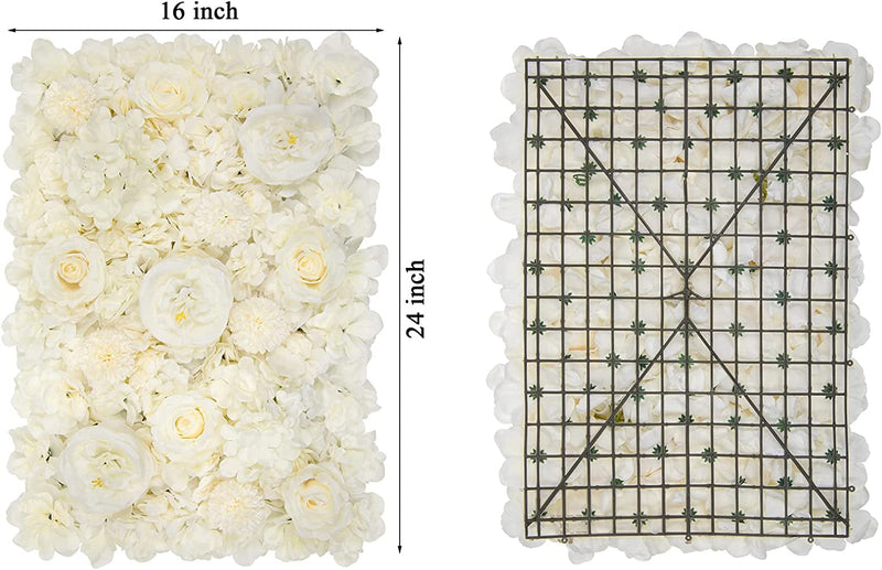 Artificial Flower Wall Panels - 2 Pack Silk Rose Mat for Wedding Birthday Party or Home Decor Ivory White