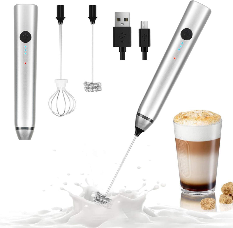 Milk Frother Handheld, Dallfoll USB Rechargeable Electric Foam Maker for Coffee, 3 Speeds Mini Milk Foamer Drink Mixer with 2 Whisks for Bulletproof Coffee Frappe Latte Cappuccino Hot Chocolate