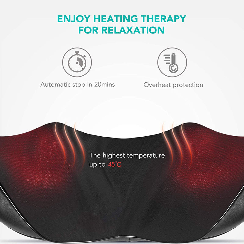 Neck Shoulder Massage with Soothing Heat, Electric Shiatsu Back Massager 3D Deep Tissue Kneading Massagers for Full Body Muscle Pain Relief Relax, Christmas Birthday Gift, Black