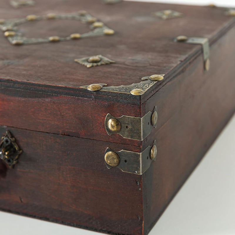 Antique Style Wooden Box with Multiple Compartments (Cherry): Vintage Charm Wood Treasure Chest with Hinged Lid, Decorative Storage Box, Memory Box for Keepsakes, Wooden Organizer