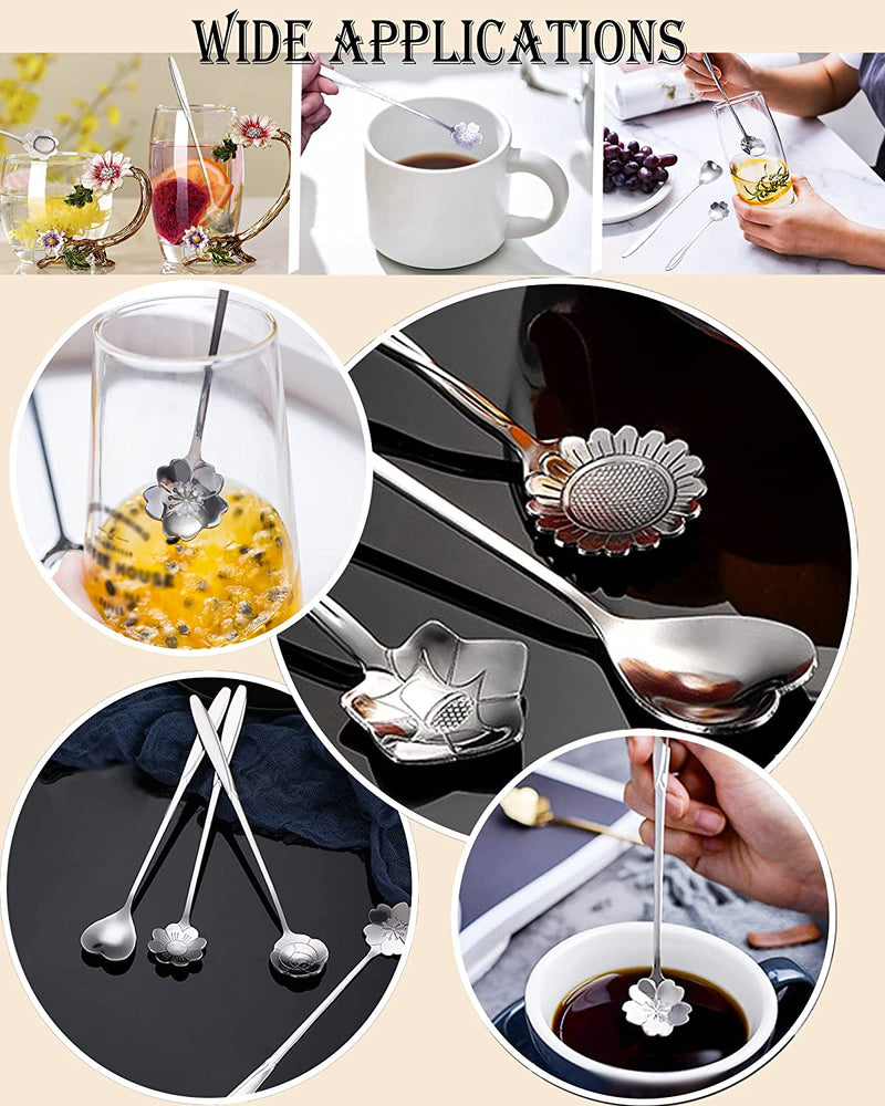 9 Pcs Flower Spoon Coffee Teaspoon Set, ESRISE Stainless Steel Tea Spoon essert Spoon, Cute Demitasse Scoop for Stirring Drink Mixing Milkshake Jam (Silver)