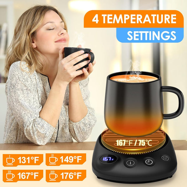 Coffee Mug Warmer - Fastest Heating & Highest Temperature, Coffee Cup Warmer for Desk Auto Shut Off, 4 Temp Settings & 1-12H Timer, Smart Electric Beverage Warmer for Coffee, Tea, Water, Milk and Coco