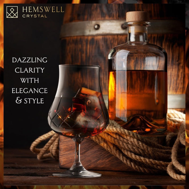 Hemswell Crystal Small Cut Crystal Brandy Snifter Glass - Traditional Cut Elegant and Refined Crystal Cut Glass - Nosing Glass - Suitable for Most Neat Spirits - Made in Europe