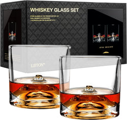 LIITON Grand Canyon Crystal Bourbon Whiskey Glasses Gift Set of 4, Heavy Freezable Old Fashioned Cocktail Glass Tumbler, Premium Luxury Gift for Men, Groomsman, 10 oz