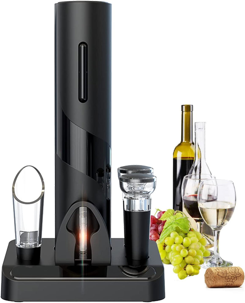 Electric Wine Opener Set, Automatic Corkscrew Opener Kit, Battery Operated Openers for Wine Bottles with Foil Cutter, Wine Aerator Pourer, Vacuum Stoppers. 5-in-1 multifunctional wine accessories