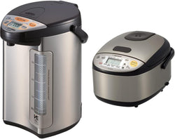 Zojirushi 586361-CV-DCC40XT America Corporation Ve Hybrid Water Boiler And Warmer, 4-Liter, Stainless Dark Brown & Zojirushi NS-LGC05XB Micom Rice Cooker & Warmer, 3-Cups (uncooked), Stainless Black
