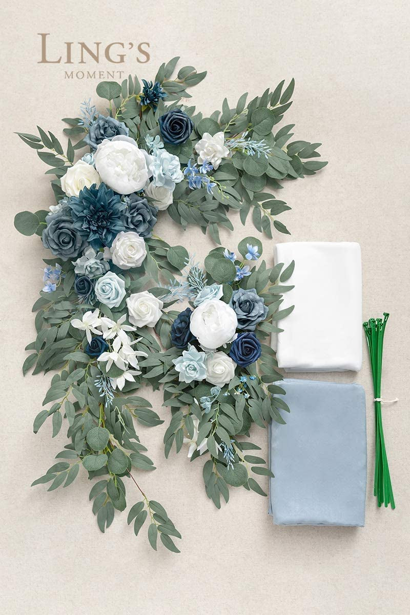 Wedding Arch Flowers Kit - Artificial Floral Arrangement with Drapes for Ceremony and Reception Decoration Pack of 4