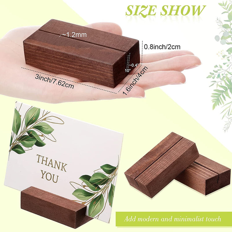 12 Pieces Wood Place Card Holders Wood Sign Holders Table Number Holder Stands Name Card Holder for Wedding Party Events Decoration (Walnut Color, 3 X 1.6 X 0.8 Inch)