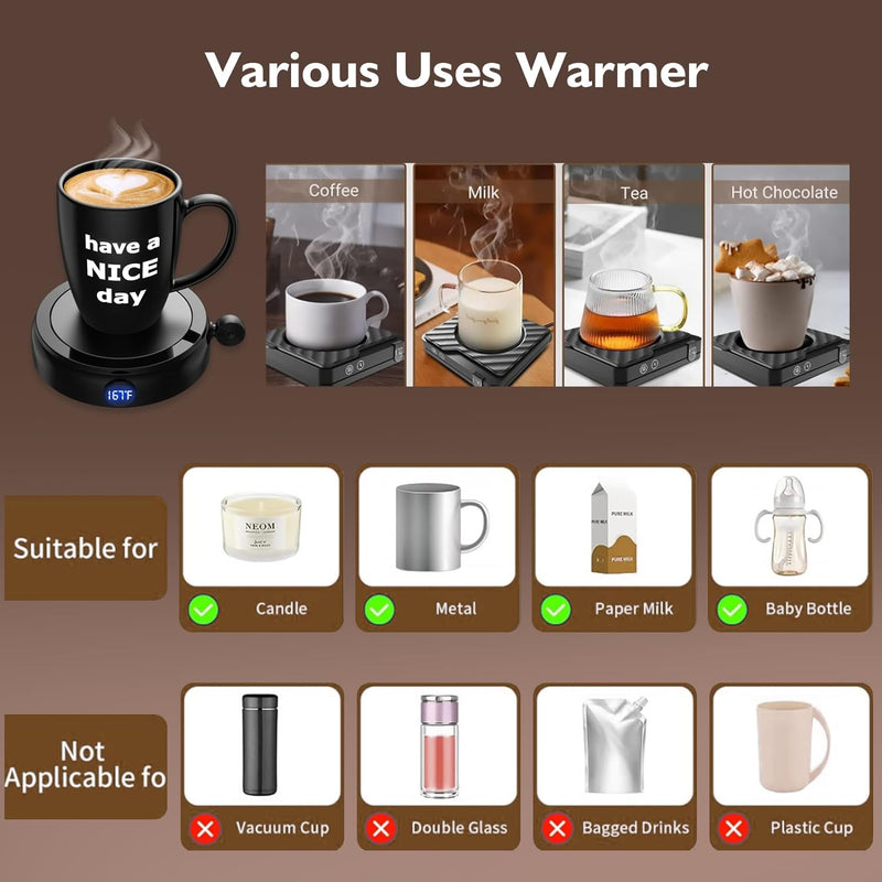 Coffee Mug Warmer with Mug Set, 60W Coffee Cup Warmer for Desk Home Office Use with 4-Temperature Settings, Auto On/Off Gravity-Induction, 14Oz Mug, Great Coffee Gift on Christmas/Birthday