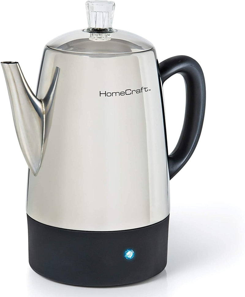 Homecraft HCPC10SS 10-Cup Stainless Steel Coffee Maker Percolator, Easy-Pour Spout, LED Indicator Light, Keep Warm Function