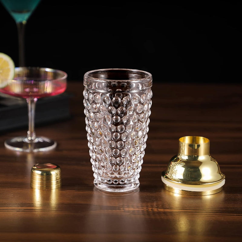 1500° C TABLETOP Hobnail Cocktail Shaker Glass, Martini Shaker, Glass Cocktail Shaker with Strainer, 13.0 oz, Ideal Gift for Women, Beginners and Bartenders(Gold)