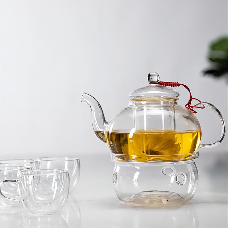 Glass Teapot Warmer, High Heat Resistant Borosilicate Glass Tea Light Warmer, 6 Inches, Candles not Included