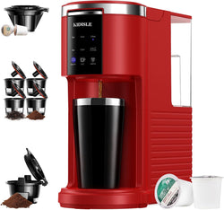 KIDISLE 3 in 1 Single Serve Coffee Maker for K Cup Pods & Ground Coffee & Teas, 6 to 14oz Brew Sizes, with 40oz Removable Water Reservoir, Self-cleaning Function, Red