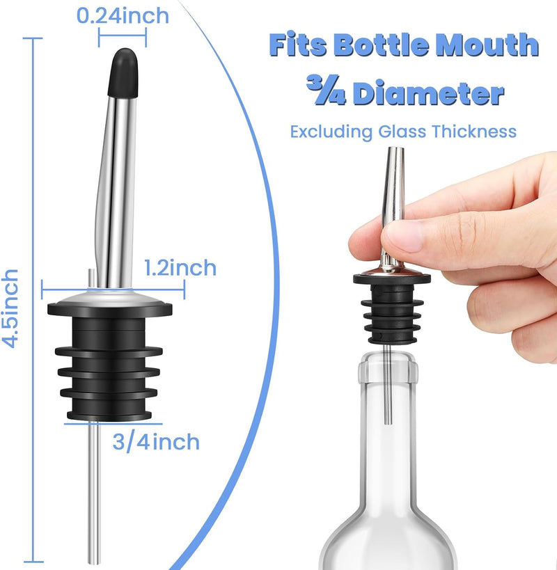 24 Pack Liquor Pour Spouts Set - Stainless Steel bottle spout and Liquor Pourers Dust Caps Covers