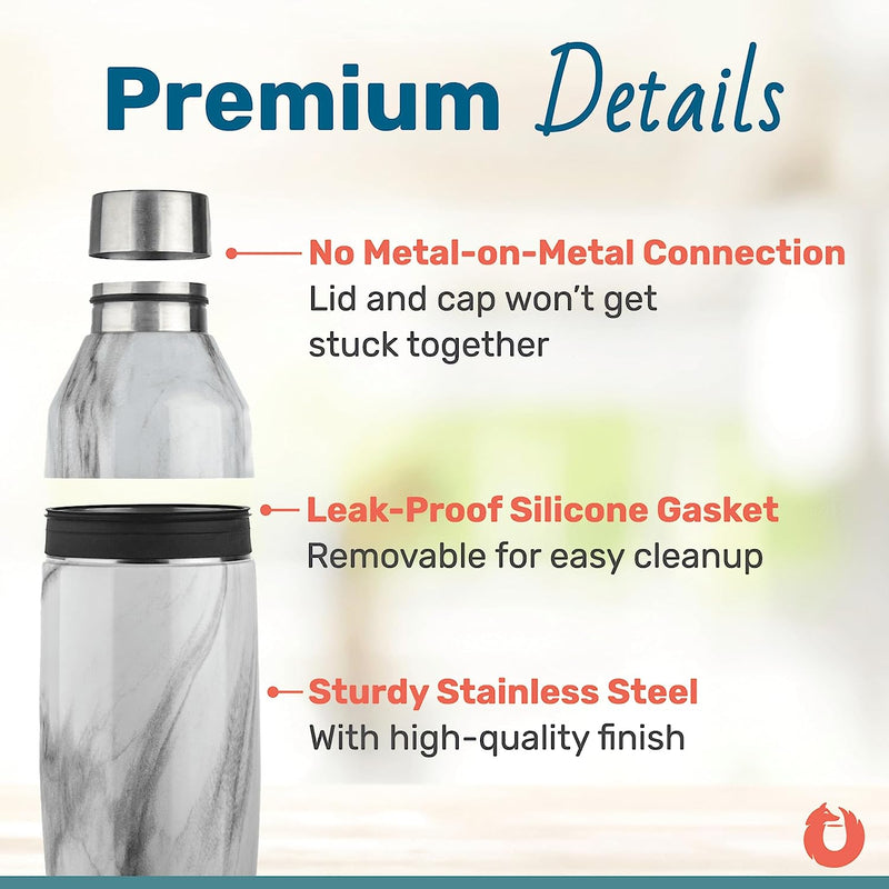 SNOWFOX C90024-15 Premium Vacuum Insulated Stainless Steel Cocktail Shaker-Home Bar Accessories-Elegant Drink Mixer-Leak-Proof Lid With Jigger & Built-In Strainer-Black/Gold-22oz.