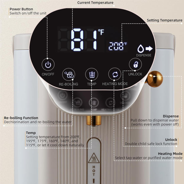 OCTAVO Water Boiler & Warmer 5 Liter, 304 Stainless Steel Removable Water Tank, 700 Watt 6 Adjustable Water Temperature, LCD Touch Control Screen, Child Lock with Water Shortage Indicator