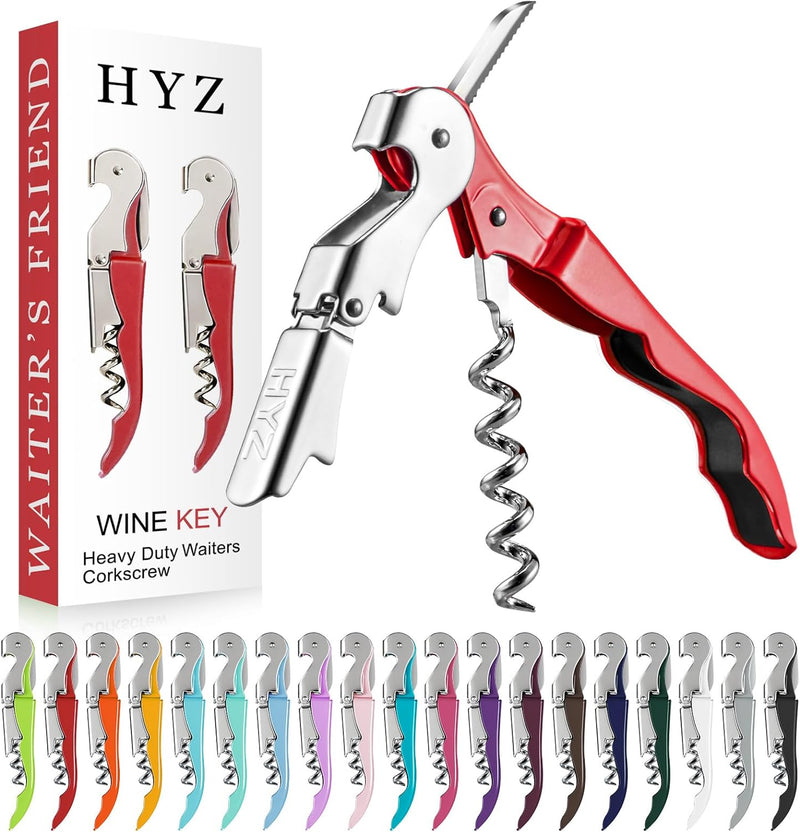 HYZ 2-Pack Wine Opener Waiter Corkscrew, Professional Wine Key for Servers, Bartender with Foil Cutter, Manual Wine Bottle Opener Double Hinged (Pink)