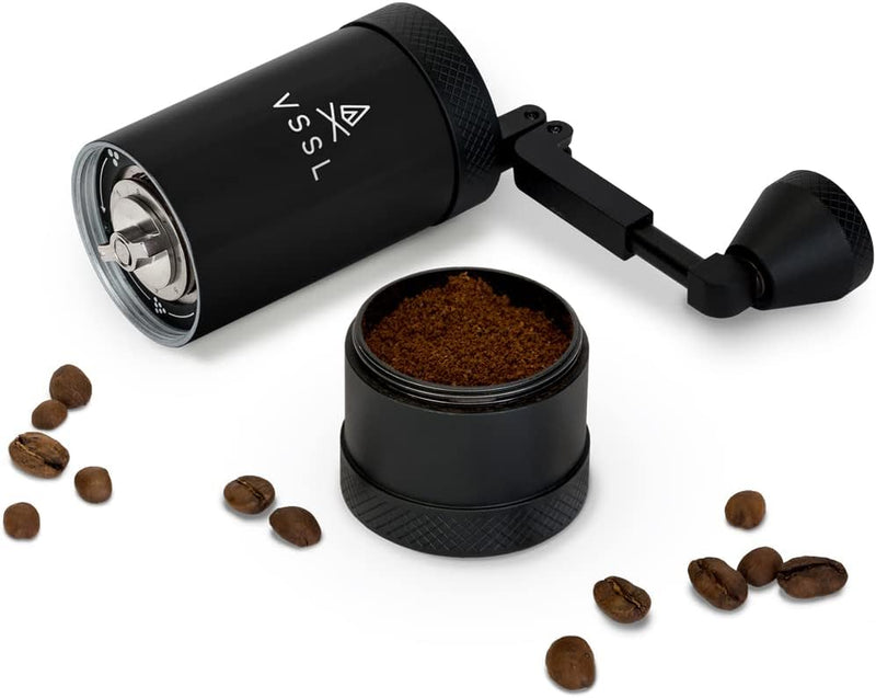 VSSL Java Coffee Grinder, Manual Coffee Grinder with Stainless Steel Conical Burr for Camping and Travel, Fine to Course Grinding for AeroPress, Drip Coffee, French Press and Pour Over Coffee, Black