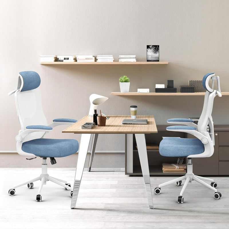 Ergonomic Office Chair, High Back Mesh Desk Chair with Thick Molded Foam Cushion, Coat Hanger, Adjustable Headrest, Lumbar Support, Tilt & Lock Function-Task Chair (Carolina Blue)