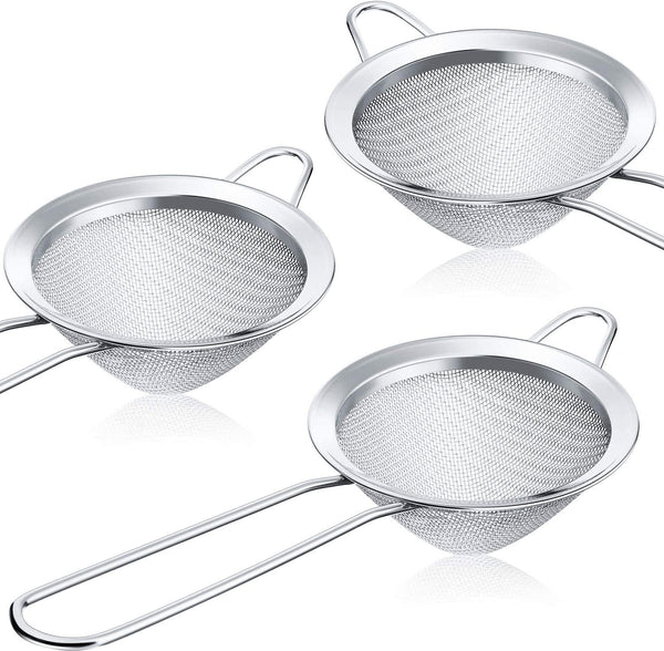 3 Pieces Tea Strainers Cocktail Strainer Stainless Steel Fine Mesh Strainer Colander Conical Food Loose Tea Strainer Practical Bar Strainer Tool (Silver,3.3 Inches)