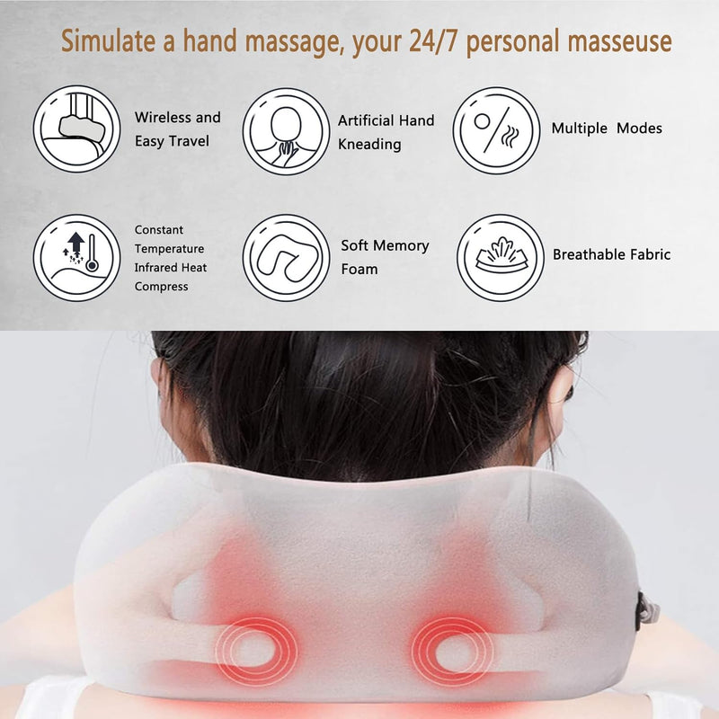 IVYARD Neck Massager, Electric Neck Massager with 3 Force Levels & 3 Modes, Electric Rechargeable Massage Cushion Pillow, Deep Tissue Kneading Neck Massager for Pain Relief at Home, Office