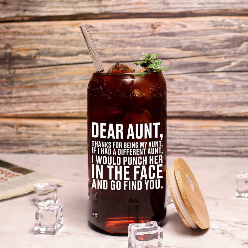 Mothers Day Gifts for Aunt, Aunt Gifts from Niece/Nephew, Aunt Birthday Gift, Best Aunt Ever Gifts, Funny Thanksgiving Christmas Gifts for Aunt, New Aunt, Aunties - 16 Oz Coffee Beer Can Glass Cups