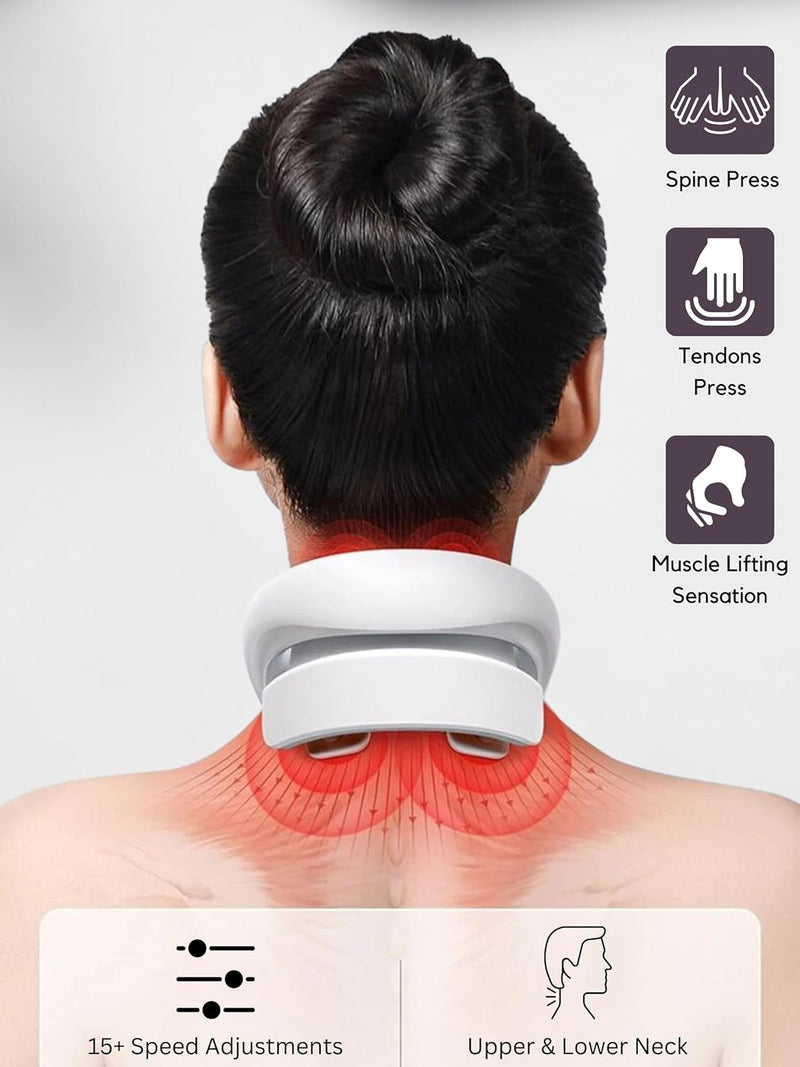 SmartNexus New Innovative Neck and Spine Massager for Body Tension Release, Red Light Therapy, EMS Shock Therapy, Heating Therapy, 15+ Intensity Levels, Rechargeable, Smart Gift