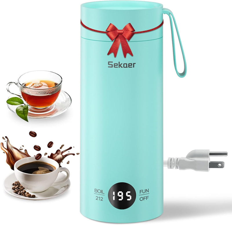 Sekaer Travel Electric Tea Kettle Portable Small Mini Coffee Kettle, with 4 Variable Presets, Personal Hot Water Boiler 304 Stainless Steel with Auto Shut-Off & Boil Dry Protection, SY-618B