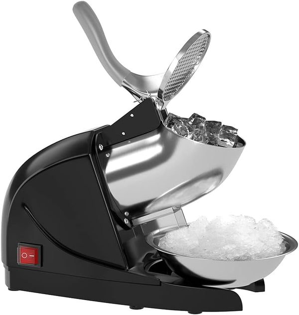OKF Ice Shaver Prevent Splash Electric Three Blades Snow Cone Maker Stainless Steel Shaved Ice Machine 380W 220lbs/hr Home and Commercial Ice Crushers (Black)