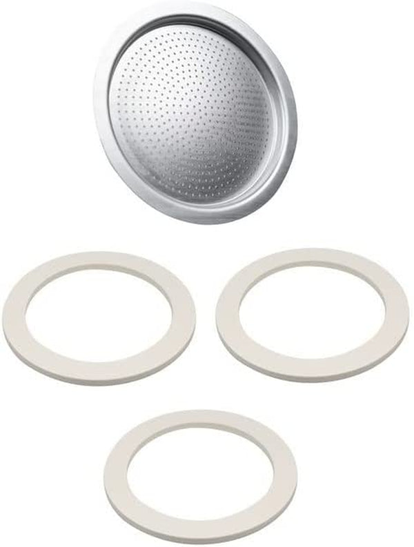 Univen 2.5" (64mm) Espresso Filter and Gasket Seals Compatible with Bialetti 6 Cup Aluminum Espresso Makers